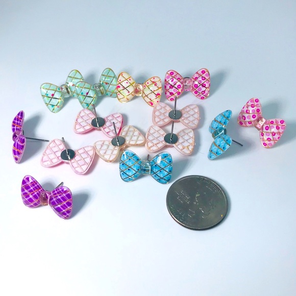 Pink Floral Bow Kawaii Handmade Stud Earrings Preppy Cute Trendy Unique - Picture 7 of 9